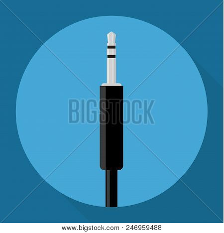 Flat Design Audio Mini Jack Cable Connector Long Shadow Vector Icon