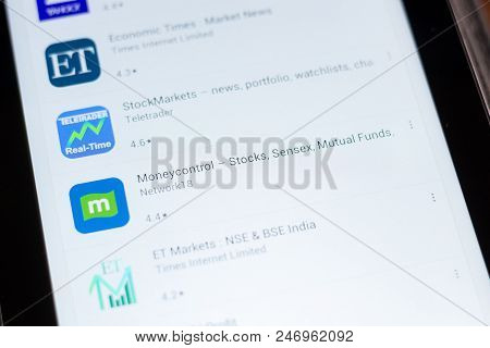 Ryazan, Russia - June 24, 2018: Moneycontrol Stox, Sensex And Mutual Funds Icon On The List Of Mobil