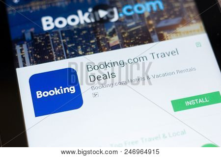 Ryazan, Russia - June 24, 2018: Bookingcom Travel Deals Mobile App On The Display Of Tablet Pc