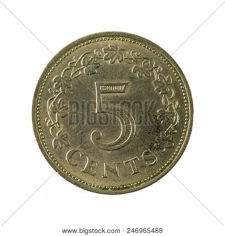 5 Maltese Cent Coin (1972) Isolated On White Background