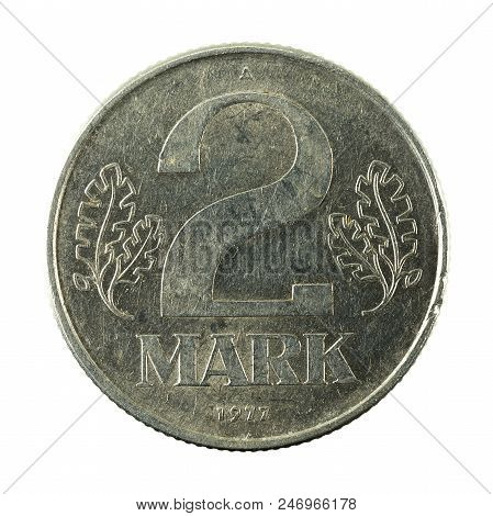 Historic 2 East German Mark Coin (1977) Obverse Isolated On White Background