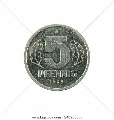 Historic 5 East German Pfennig Coin (1989) Obverse Isolated On White Background