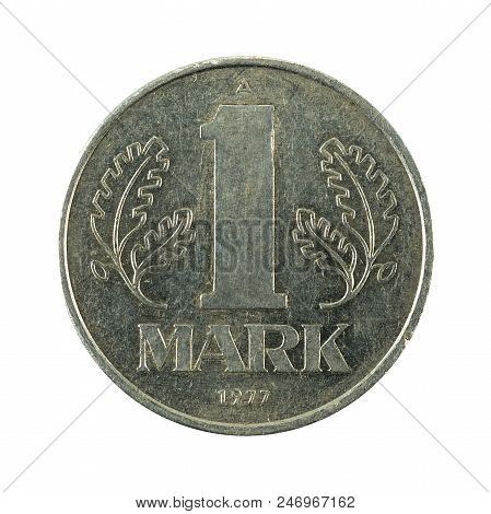 Historic 1 East German Mark Coin (1977) Obverse Isolated On White Background