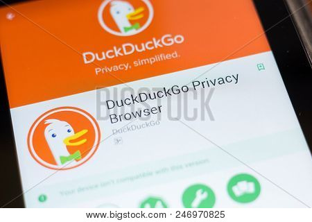 Ryazan, Russia - June 24, 2018: Duckduckgo Privace Browser Mobile App On The Display Of Tablet Pc