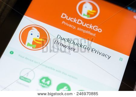 Ryazan, Russia - June 24, 2018: Duckduckgo Privace Browser Mobile App On The Display Of Tablet Pc
