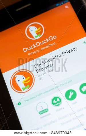 Ryazan, Russia - June 24, 2018: Duckduckgo Privace Browser Mobile App On The Display Of Tablet Pc