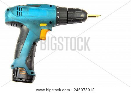 Cordless Screwdriver On A White Background, Isolate