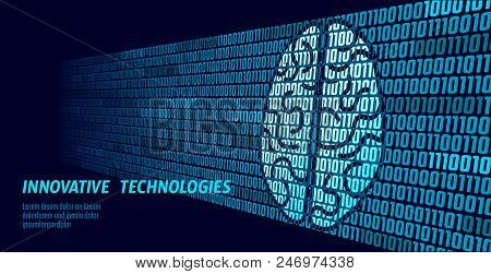 Active Human Brain Artificial Intelligence Next Level Man Menthal Abilities. Big Data Binary Numbers