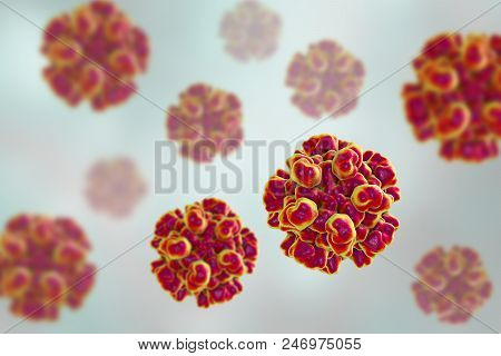 Hepatitis E Viruses, 3d Illustration, Non-enveloped Rna Viruses With Fecal-oral Transmission Route, 