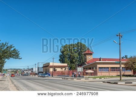 Elliot, South Africa - March 28, 2018: A Street Scene, With The Town Hall, Businesses, Vehicles And 