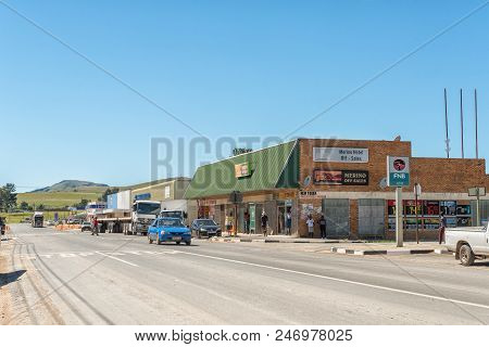 Elliot, South Africa - March 28, 2018: A Street Scene, With Businesses, Vehicles And People, In Elli