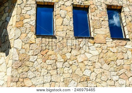 Textures Of Stone Masonry. Fortress Wall. Old Stone