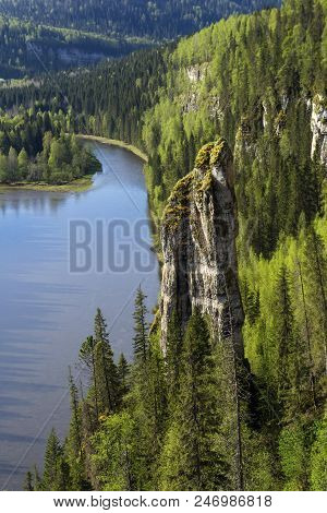Landscape - Wooded Canyon Of The Northern River With Rocks, A Top View (the Usva River In The Middle