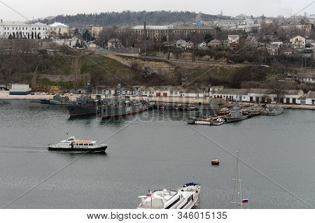 Sevastopol, Russia - March 11, 2015:black Sea Fleet Boats In The Southern Bay Of Sevastopol