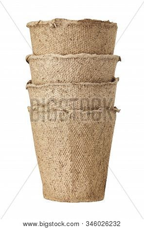 Pots For Seedlings Of Ecological Cardboard Isolated On White Background.