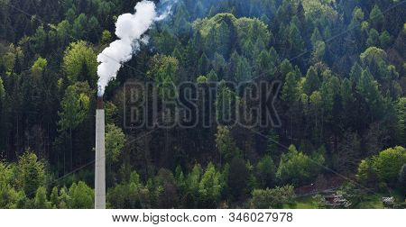 Smoking Pipe With Smoke Against The Background Of The Forest With Text Space