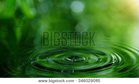 Dropping water in detail, spa and wellness concept. Shot on super macro lens, low depth of focus. Free space for text.