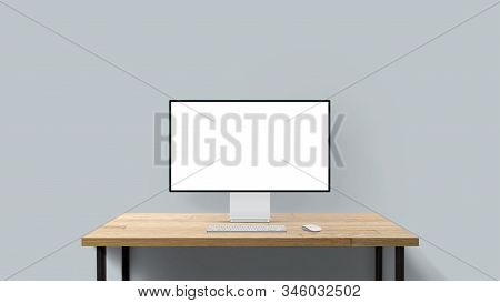 New Desktop Computer Pro Display On White Background. Modern Blank Flat Monitor Screen. Modern Creat