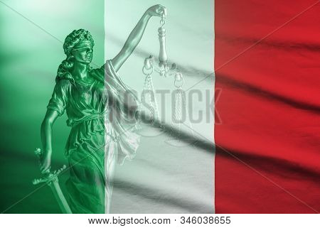 National Flag Of Italy With Statue Of Justice