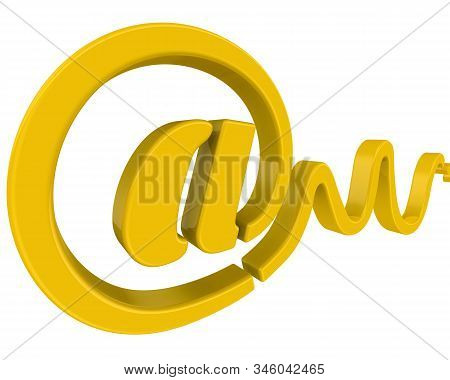 The Golden At Sign. One Golden At Symbol (commercial At) Isolated On White Background. 3d Illustrati