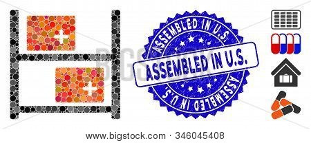 Mosaic Medical Warehouse Icon And Grunge Stamp Seal With Assembled In U.s. Caption. Mosaic Vector Is