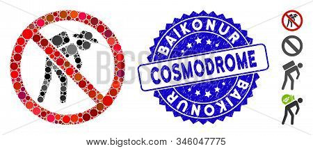 Mosaic No Porter Icon And Grunge Stamp Watermark With Baikonur Cosmodrome Text. Mosaic Vector Is For