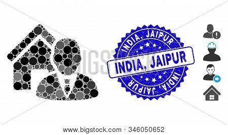 Mosaic Realtor Icon And Corroded Stamp Watermark With India, Jaipur Phrase. Mosaic Vector Is Designe