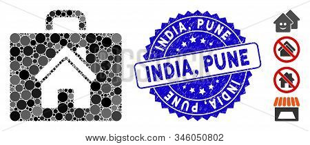 Mosaic Realty Case Icon And Rubber Stamp Watermark With India, Pune Caption. Mosaic Vector Is Formed
