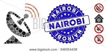 Mosaic Space Antenna Icon And Rubber Stamp Watermark With Nairobi Text. Mosaic Vector Is Composed Wi
