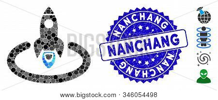 Collage Space Rocket Launch Area Icon And Grunge Stamp Watermark With Nanchang Phrase. Mosaic Vector