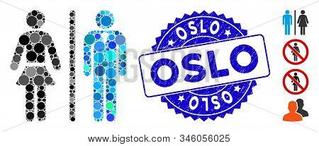 Collage Toilet Persons Icon And Rubber Stamp Seal With Oslo Text. Mosaic Vector Is Created With Toil
