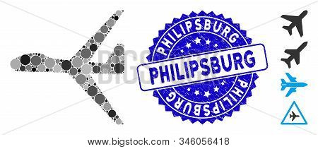 Mosaic Uav Icon And Grunge Stamp Watermark With Philipsburg Caption. Mosaic Vector Is Created With U