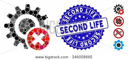 Mosaic Wrong Settings Gear Icon And Distressed Stamp Watermark With Second Life Caption. Mosaic Vect