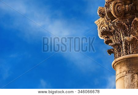 Classical Architecture In Venice. Corinthian Column And Capital From Gesuati Church Facade, Erected 