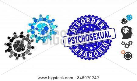 Mosaic Gear Mechanism Rotation Icon And Rubber Stamp Watermark With Disorder Psychosexual Caption. M