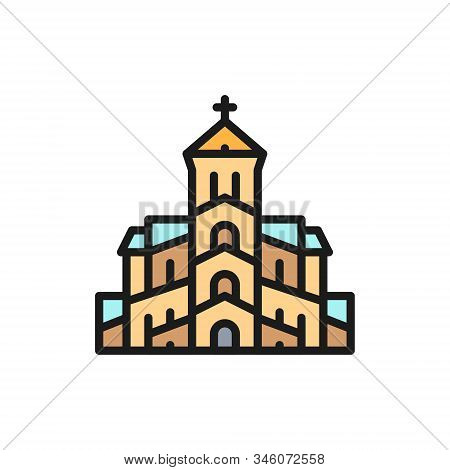 Vector Georgian Orthodox Church, Tbilisi Flat Color Line Icon.