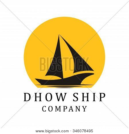 Silhouette Of Dhow Logo Design. Dhow Or Ship Logo Design Inspiration Vector. Traditional Sailboat Fr