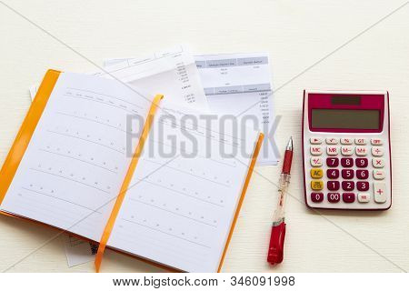 Credit Card Statement Due Expenses ,calculater ,notebook Planner For Business Work Arrangement At Of