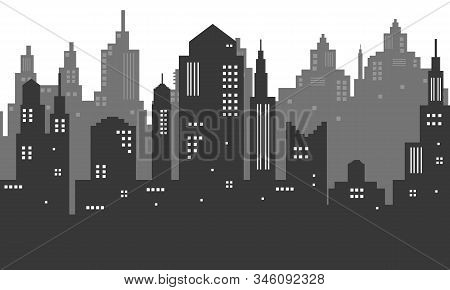 Black And White City Silhouette On A White Background