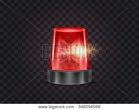 Illustration Of Red Flasher, Flashing Beacon With Siren For Police And Ambulance Cars, Isolated On B