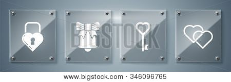 Set Two Linked Hearts, Key In Heart Shape, Ringing Bell And Castle In The Shape Of A Heart. Square G