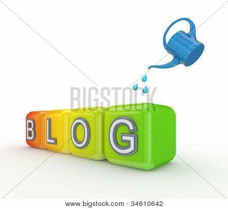 Blå bailer og farverige kuber med et ord BLOG.