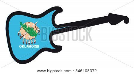 An Original Solid Body Electric Guitar Isolated Over White With The Oklahoma State Flag