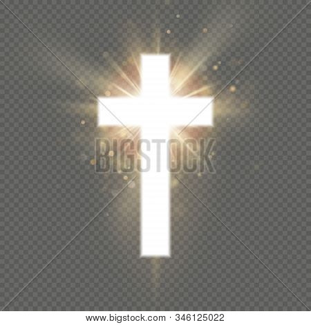 Shining White Cross Effect On Transparent Background. Shining Saint Cross. Riligious Symbol. Easter 