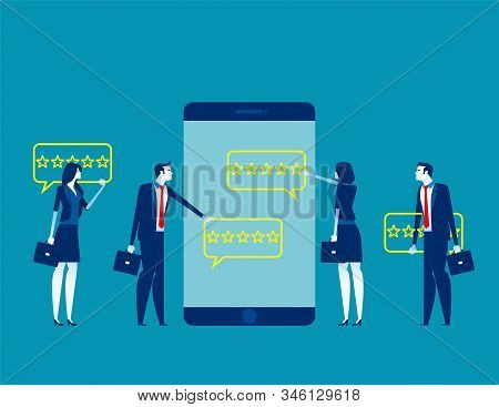 Business People At Giving Stars. Concept Business Vector Illustration, Feedback And Rating, Thumb Up