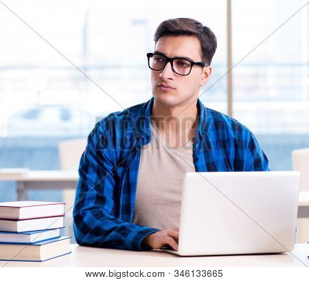 Student in telelearning distance learning concept reading in lib