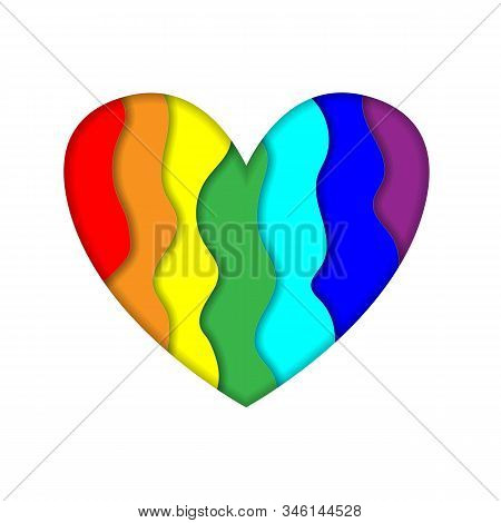 Rainbow Paper Cut Heart Colors Lgbt Or Glbt Pride Flag Isolated On White Background, Symbol Of Lesbi