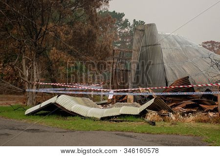 Australian Bushfire Aftermath: Burnt Building At Blue Mountains, Australia