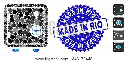 Mosaic Safe Icon And Corroded Stamp Watermark With Made In Rio Text. Mosaic Vector Is Created With S