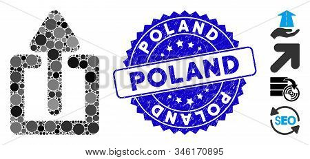 Mosaic Upload Icon And Corroded Stamp Watermark With Poland Text. Mosaic Vector Is Created With Uplo